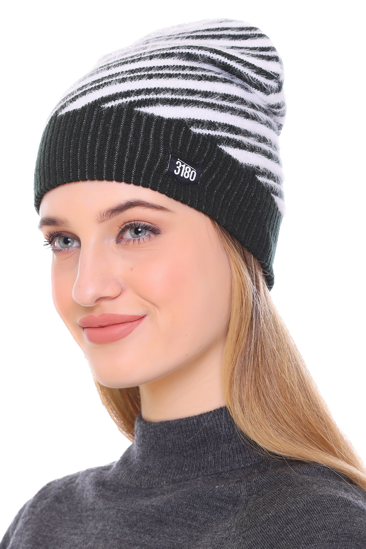 Enchanting Ebony:Black Woolen Cap with Hairy Yarn for Girls"