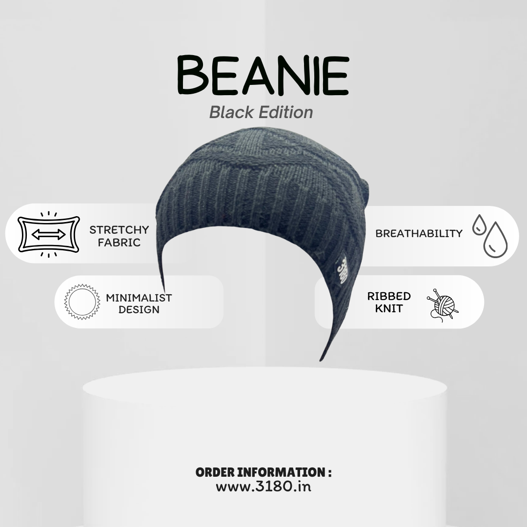 Men’s Winter Black Beanie Cap – Soft, Comfortable & Stylish | 3180