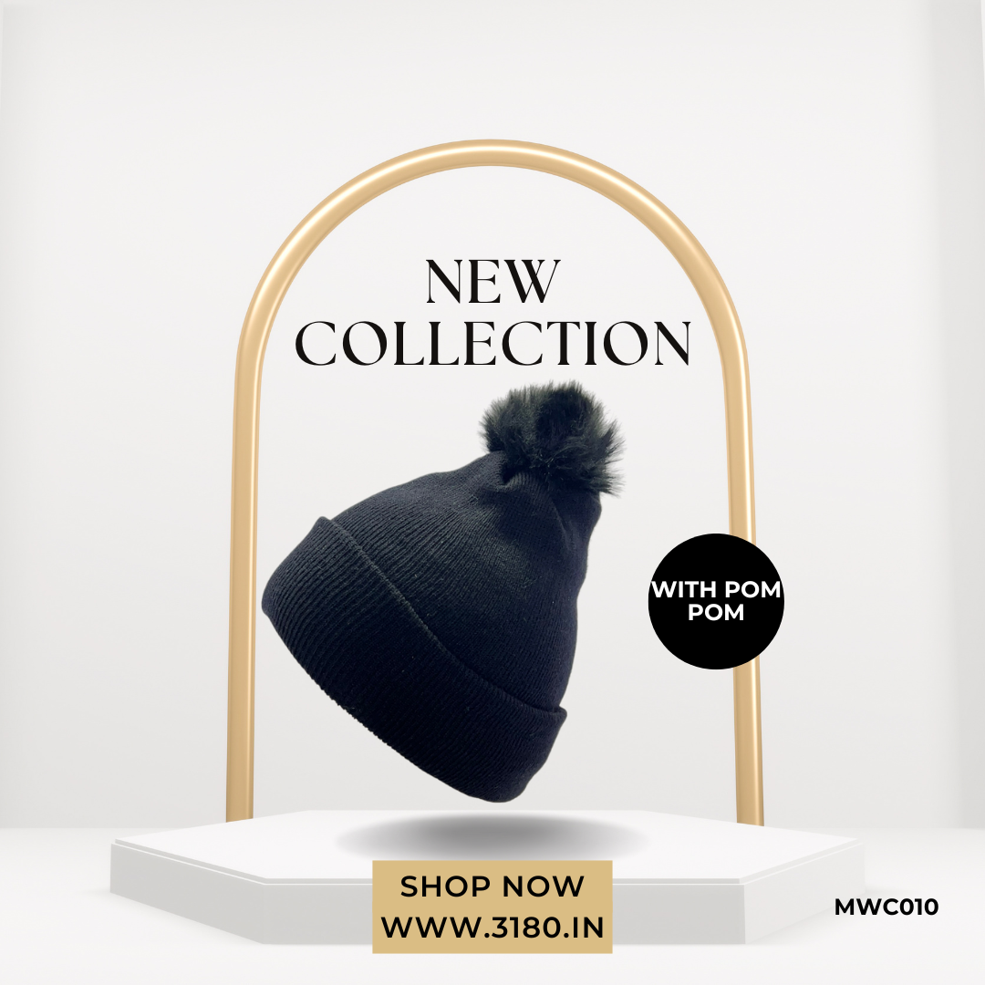 Men’s Winter Black Pom-Pom Cap – Stylish, Warm & Premium Quality | 3180