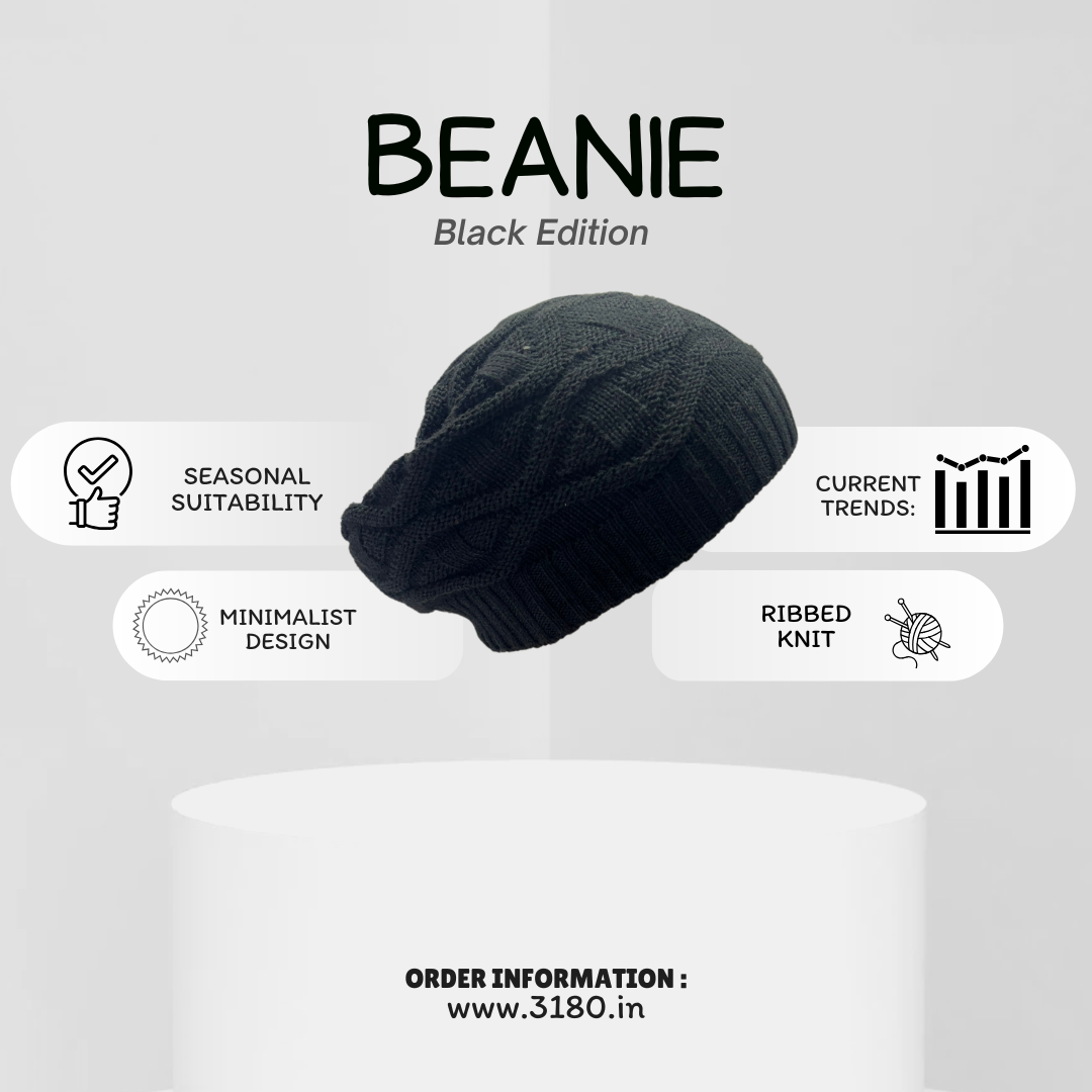 Men’s Winter Black Beanie Cap – Soft, Comfortable & Stylish | 3180