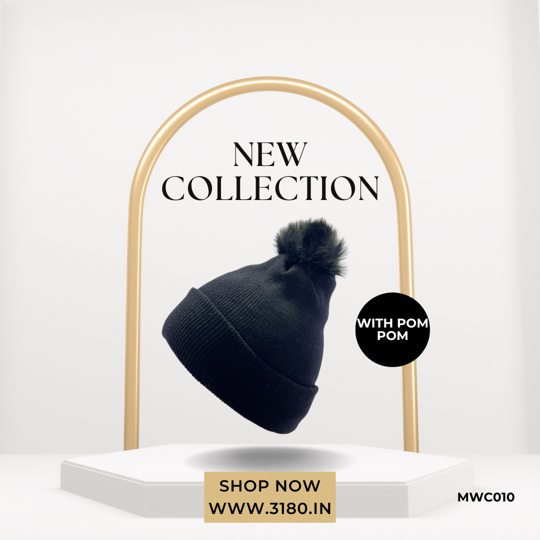 Men’s Winter Black Pom-Pom Cap – Stylish, Warm & Premium Quality | 3180