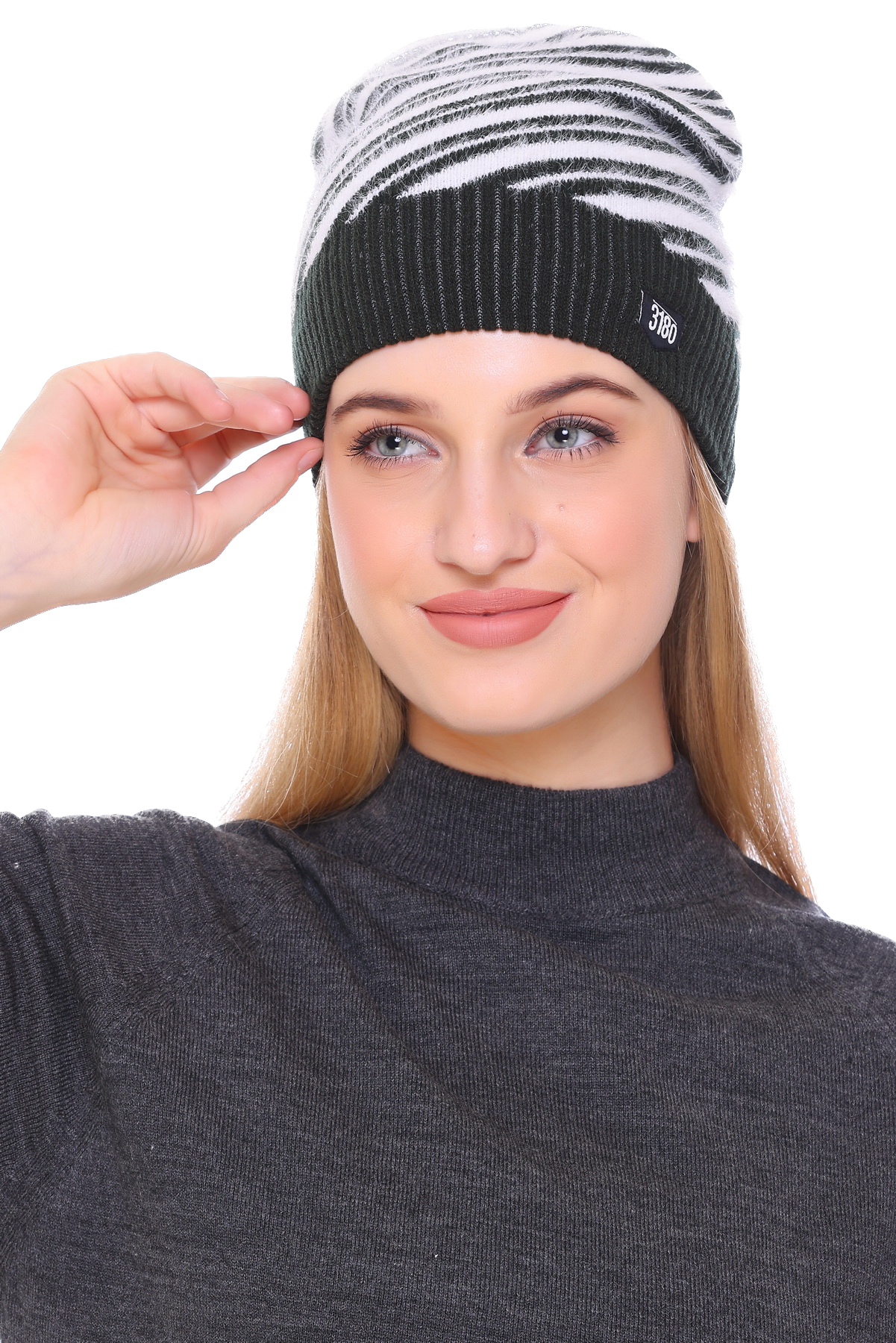 Enchanting Ebony:Black Woolen Cap with Hairy Yarn for Girls"