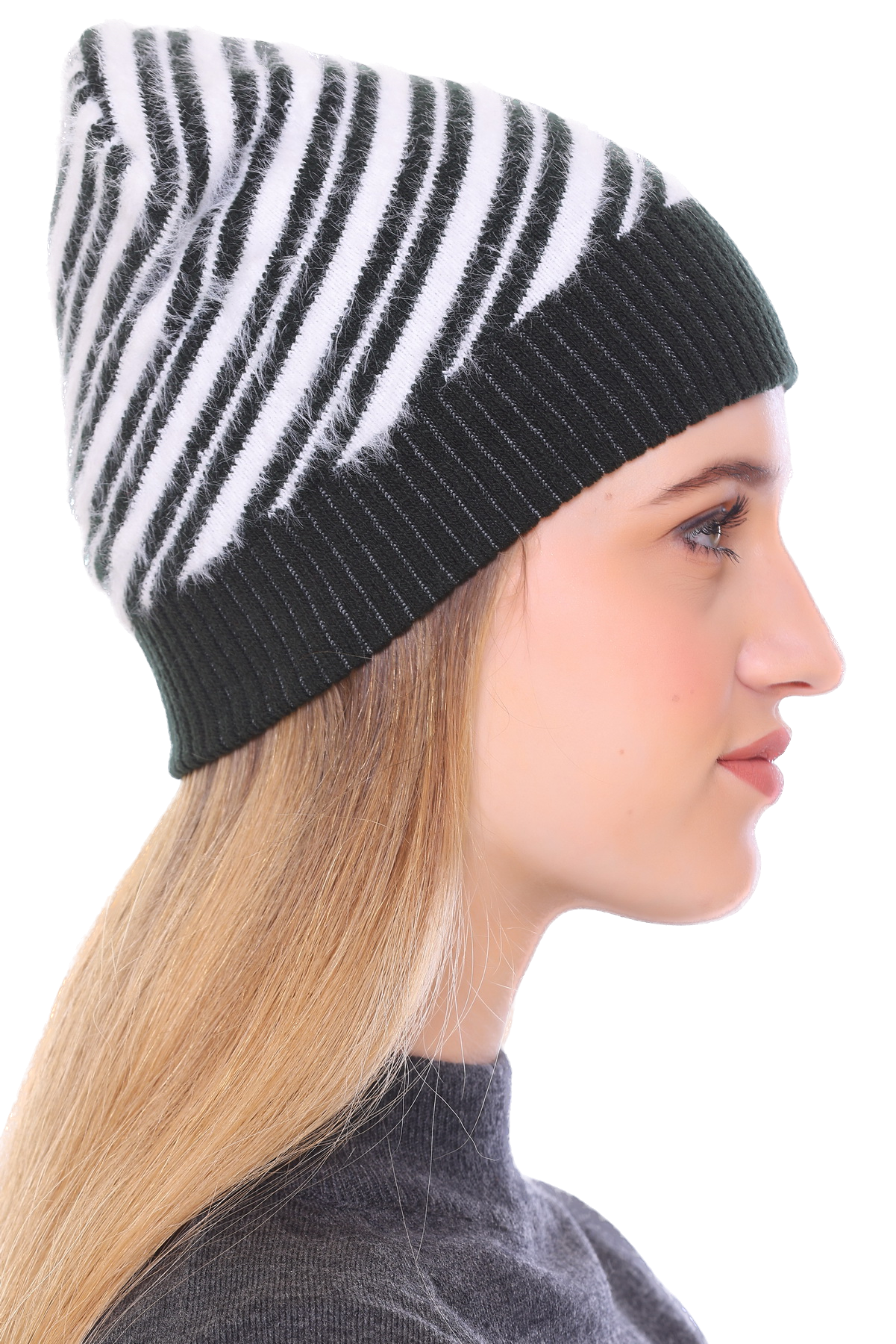 Enchanting Ebony:Black Woolen Cap with Hairy Yarn for Girls"