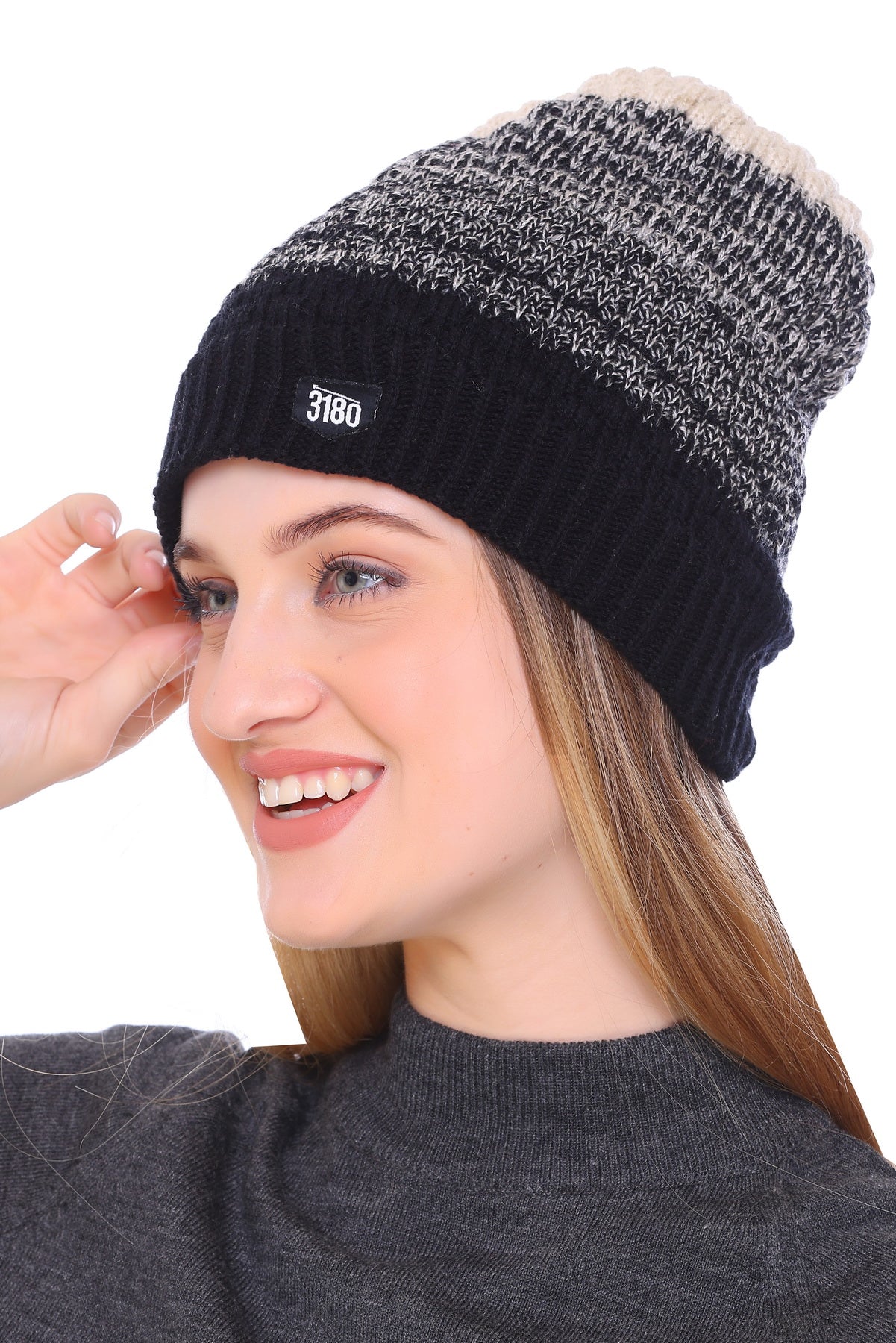 Chic Noir Elegance: Black and Beige Blend Ladies Winter Cap for a Stylish Winter Statement