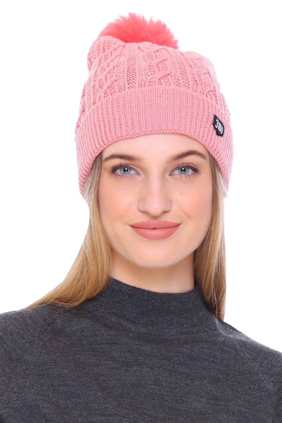 Radiant Winter Bloom: Ladies Fuchsia Pink Beanie Cap with Pom Pom and Perfect Fold for Cozy Elegance