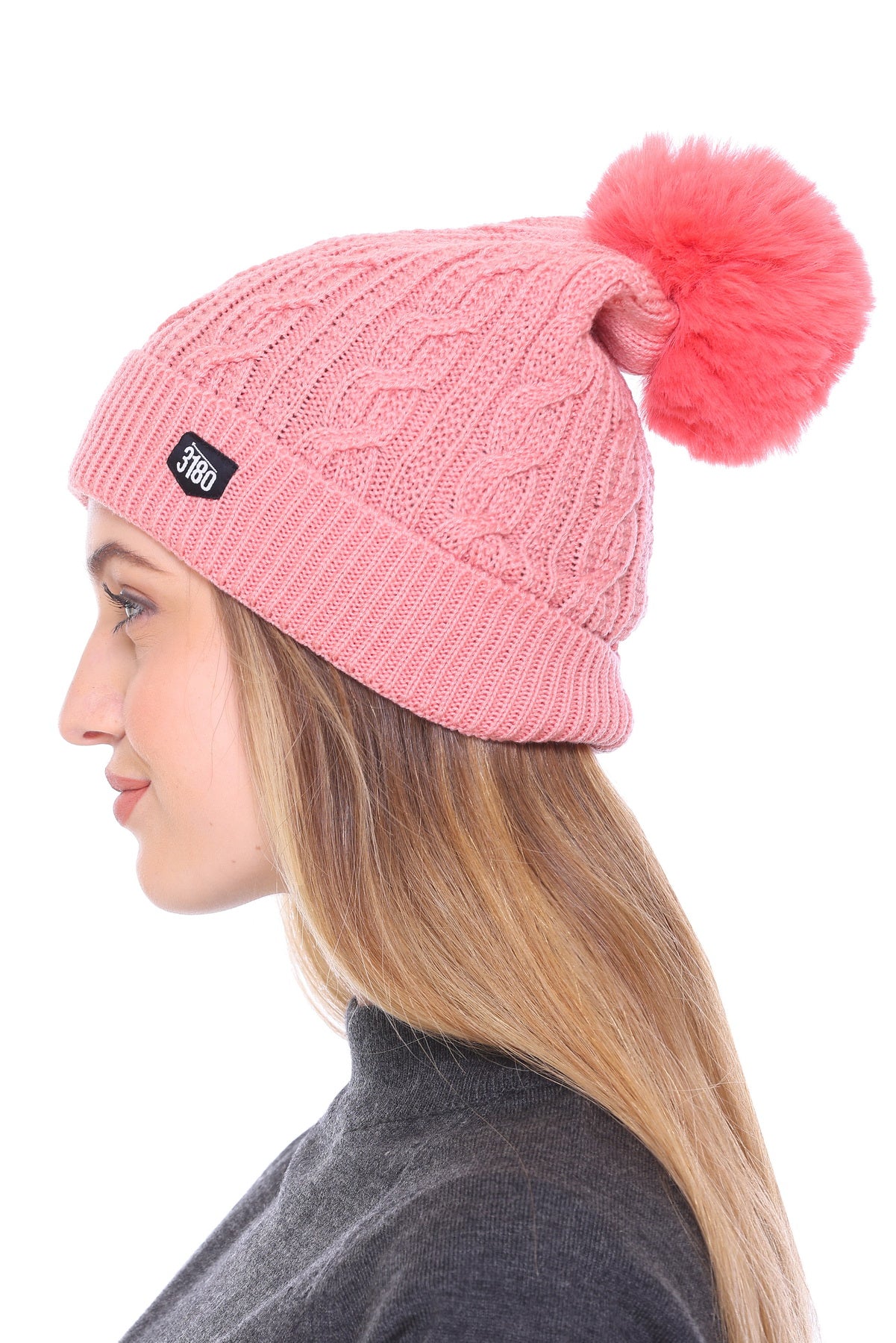 Radiant Winter Bloom: Ladies Fuchsia Pink Beanie Cap with Pom Pom and Perfect Fold for Cozy Elegance