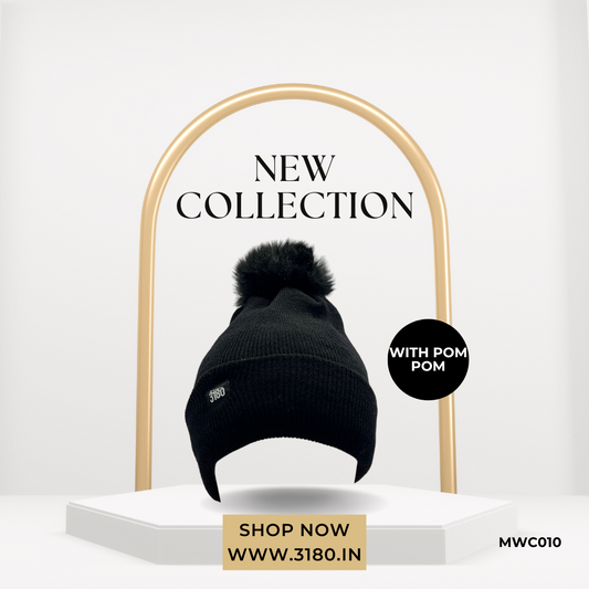 Men’s Winter Black Pom-Pom Cap – Stylish, Warm & Premium Quality | 3180