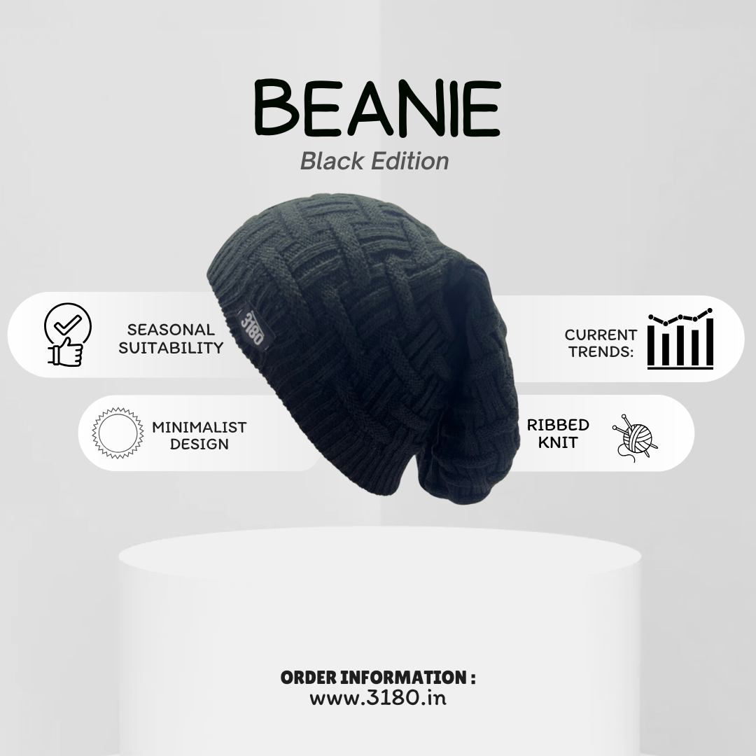 Men’s Winter Black Beanie Cap – Soft, Comfortable & Stylish | 3180