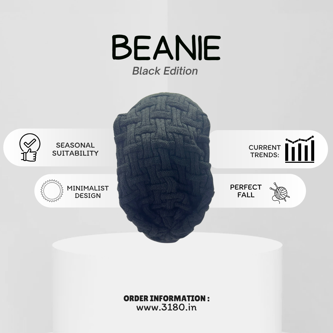 Men’s Winter Black Beanie Cap – Soft, Comfortable & Stylish | 3180