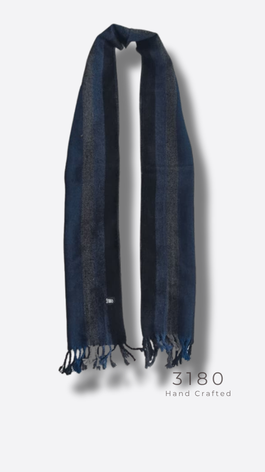 Unisex Herringbone Winter Muffler – Black, Grey & Blue | 3180