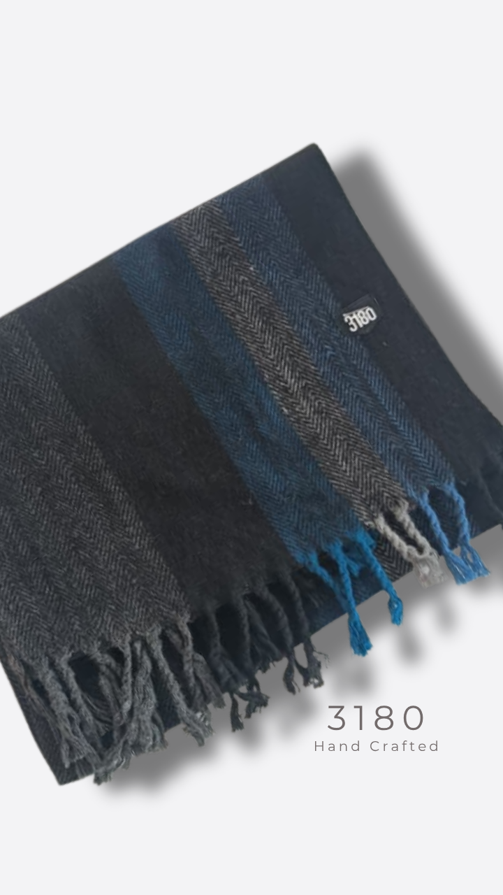 Unisex Herringbone Winter Muffler – Black, Grey & Blue | 3180