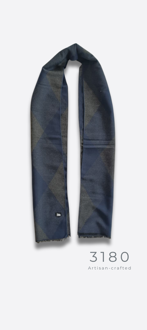 Unisex Checkered Winter Muffler – Navy & Grey | 3180