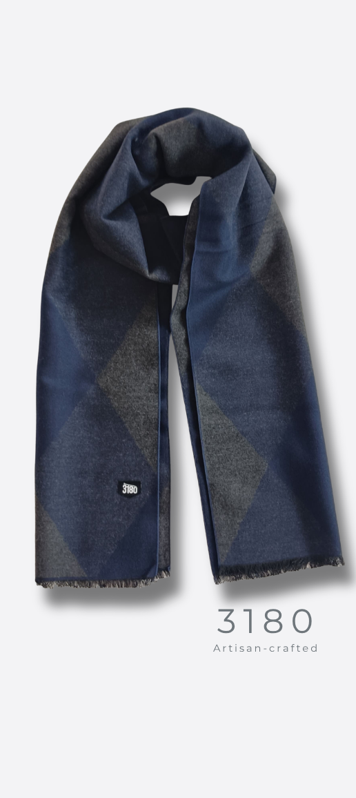 Unisex Checkered Winter Muffler – Navy & Grey | 3180