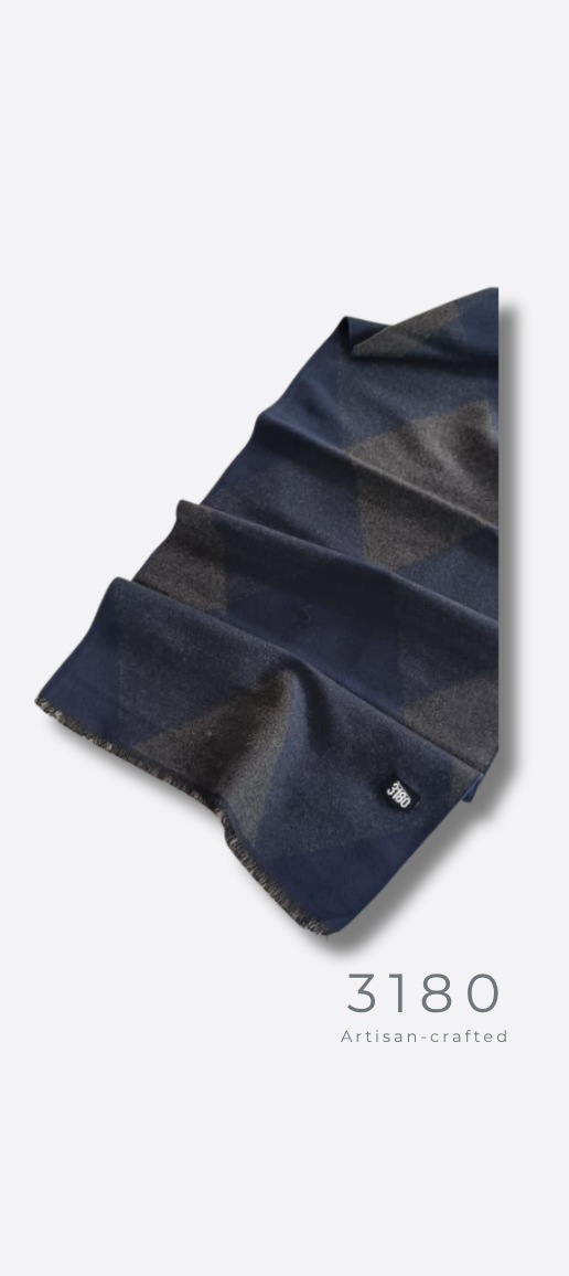 Unisex Checkered Winter Muffler – Navy & Grey | 3180