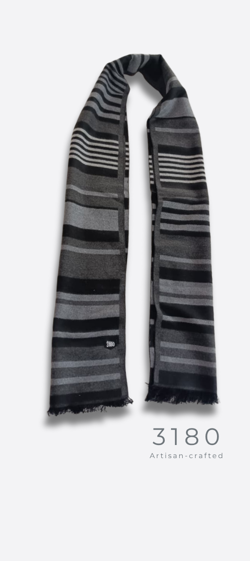 Unisex Multi-Stripe Winter Muffler – Black & Grey | 3180