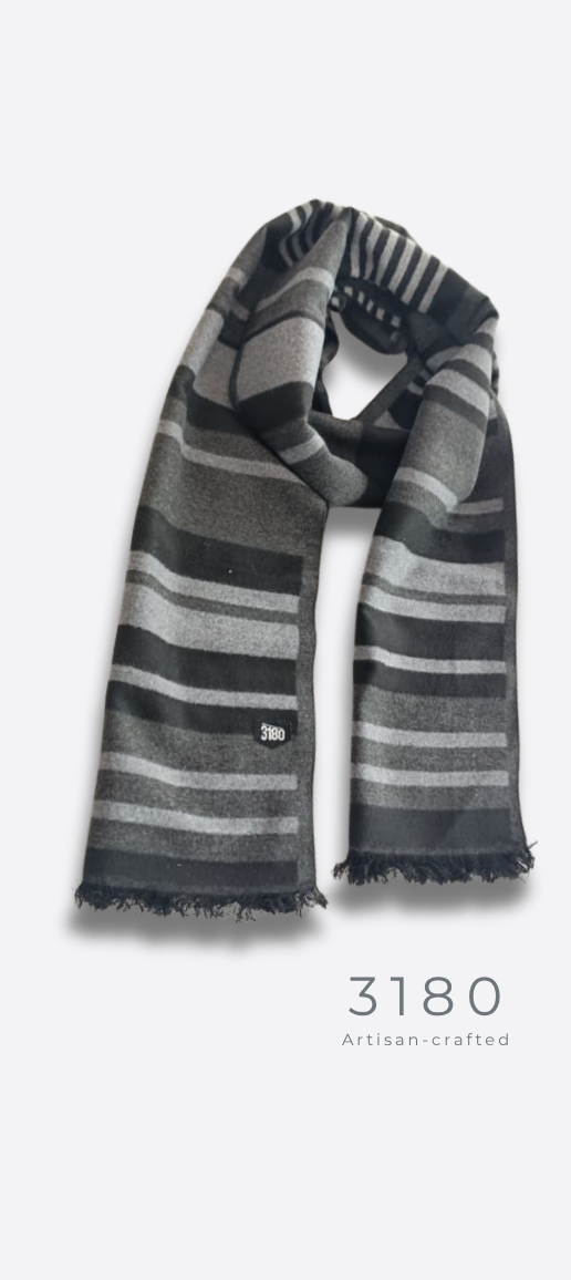 Unisex Multi-Stripe Winter Muffler – Black & Grey | 3180