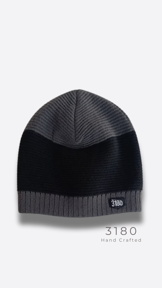 Unisex Fabric-Lined Stripe Beanie – Charcoal Grey & Black | 3180