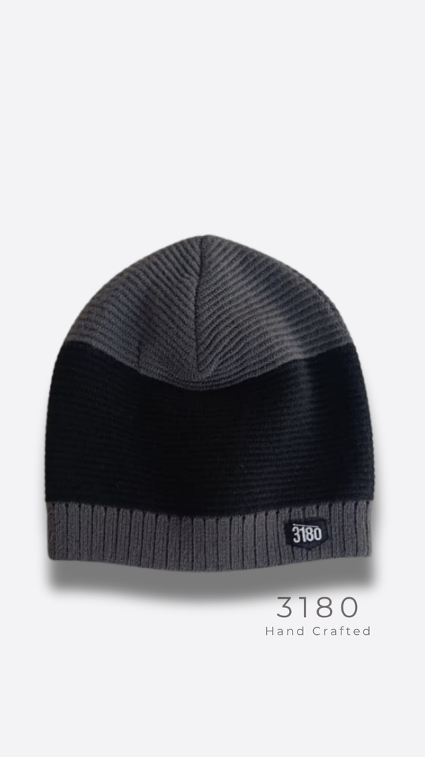 Unisex Fabric-Lined Stripe Beanie – Charcoal Grey & Black | 3180