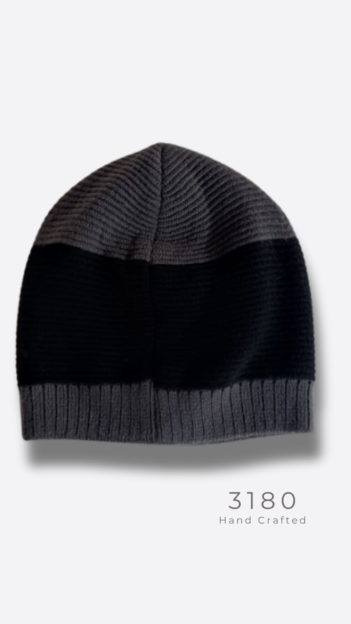 Unisex Fabric-Lined Stripe Beanie – Charcoal Grey & Black | 3180