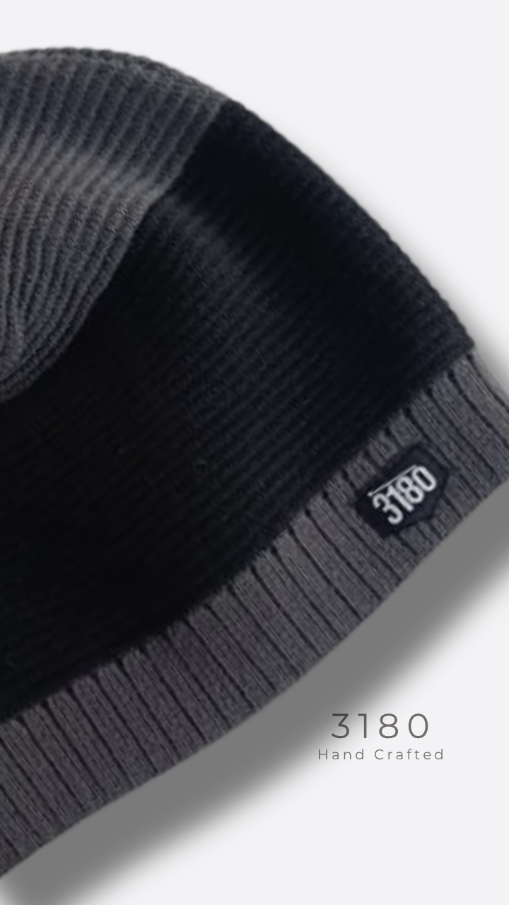 Unisex Fabric-Lined Stripe Beanie – Charcoal Grey & Black | 3180