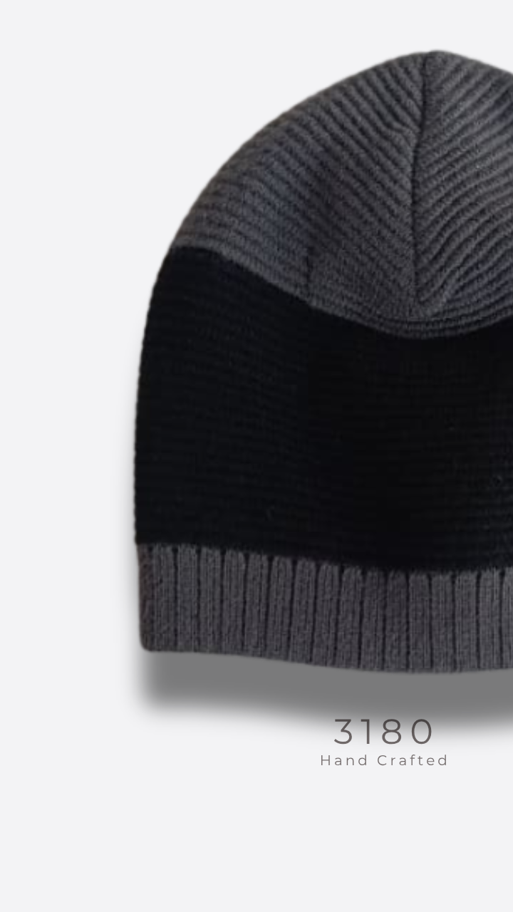 Unisex Fabric-Lined Stripe Beanie – Charcoal Grey & Black | 3180