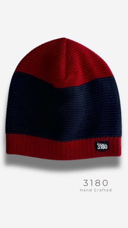 Unisex Fabric-Lined Stripe Beanie – Crimson Red & Navy | 3180