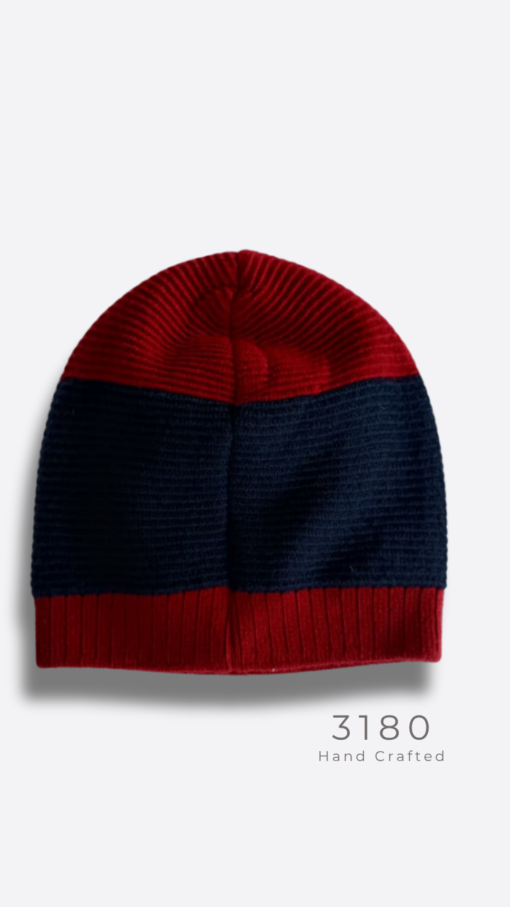 Unisex Fabric-Lined Stripe Beanie – Crimson Red & Navy | 3180
