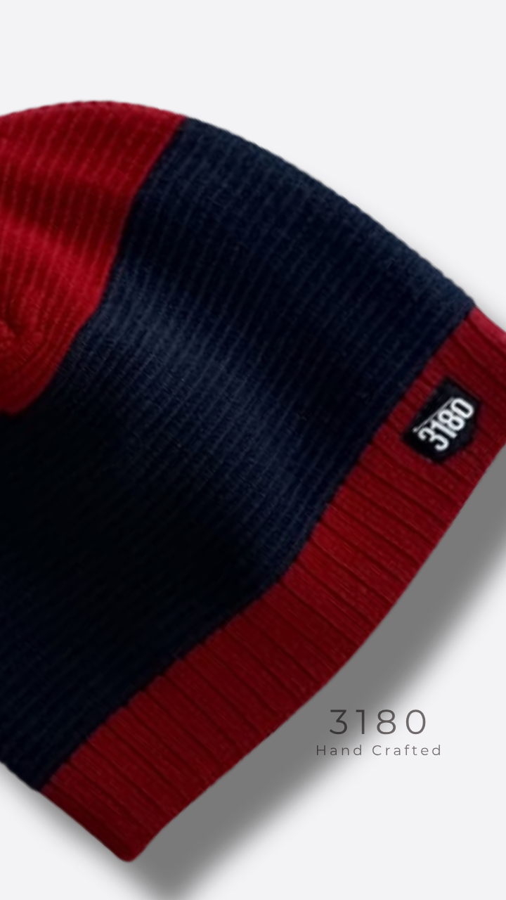 Unisex Fabric-Lined Stripe Beanie – Crimson Red & Navy | 3180