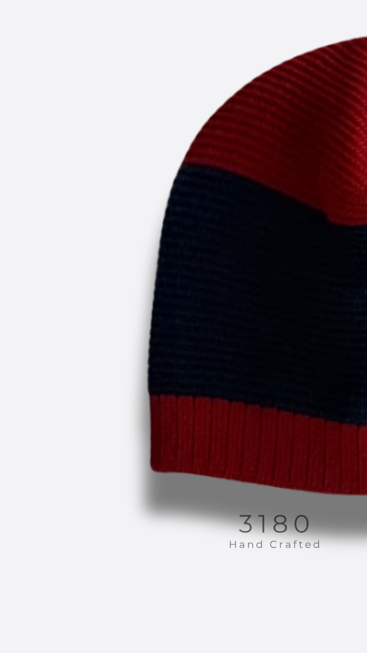 Unisex Fabric-Lined Stripe Beanie – Crimson Red & Navy | 3180