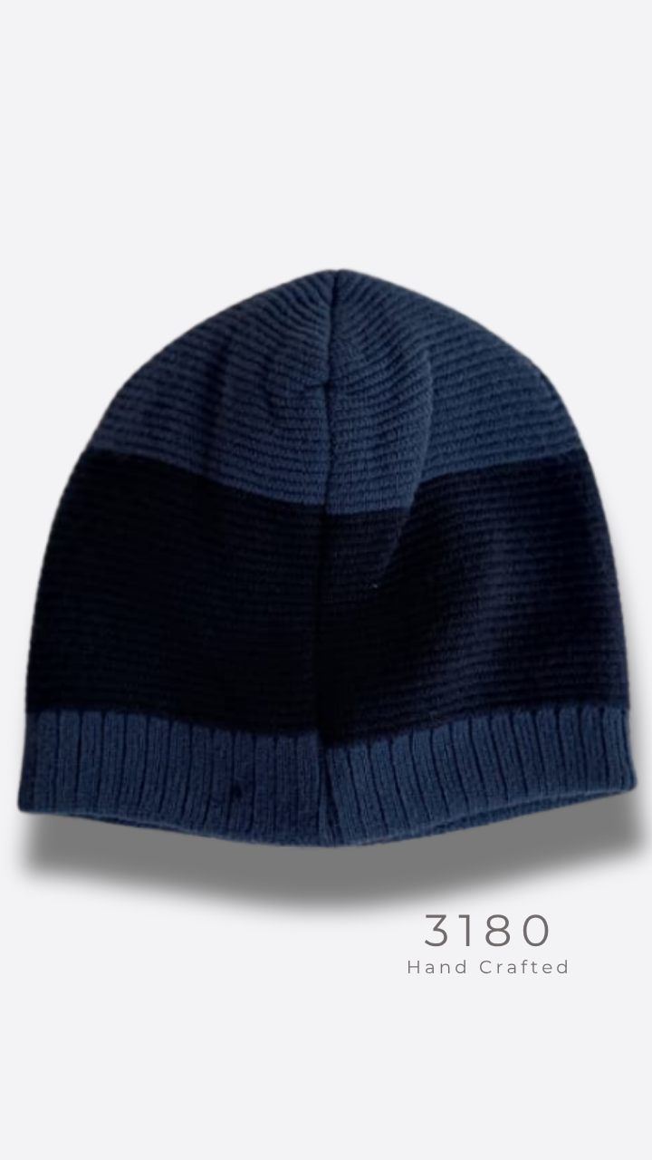 Unisex Fabric-Lined Stripe Beanie – Steel Blue & Navy | 3180