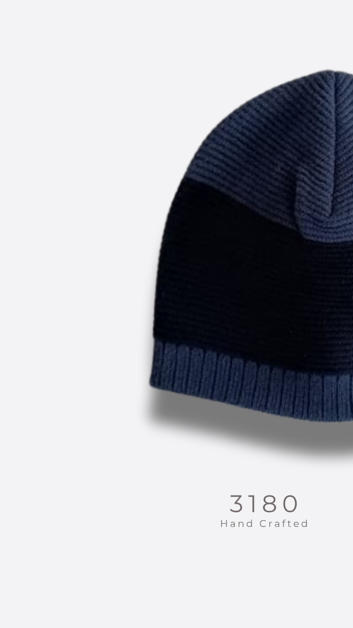 Unisex Fabric-Lined Stripe Beanie – Steel Blue & Navy | 3180