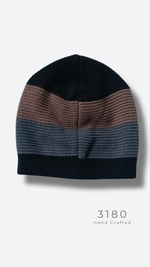 Unisex Fabric-Lined Stripe Beanie – Black, Grey & Tan | 3180
