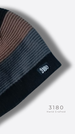 Unisex Fabric-Lined Stripe Beanie – Black, Grey & Tan | 3180